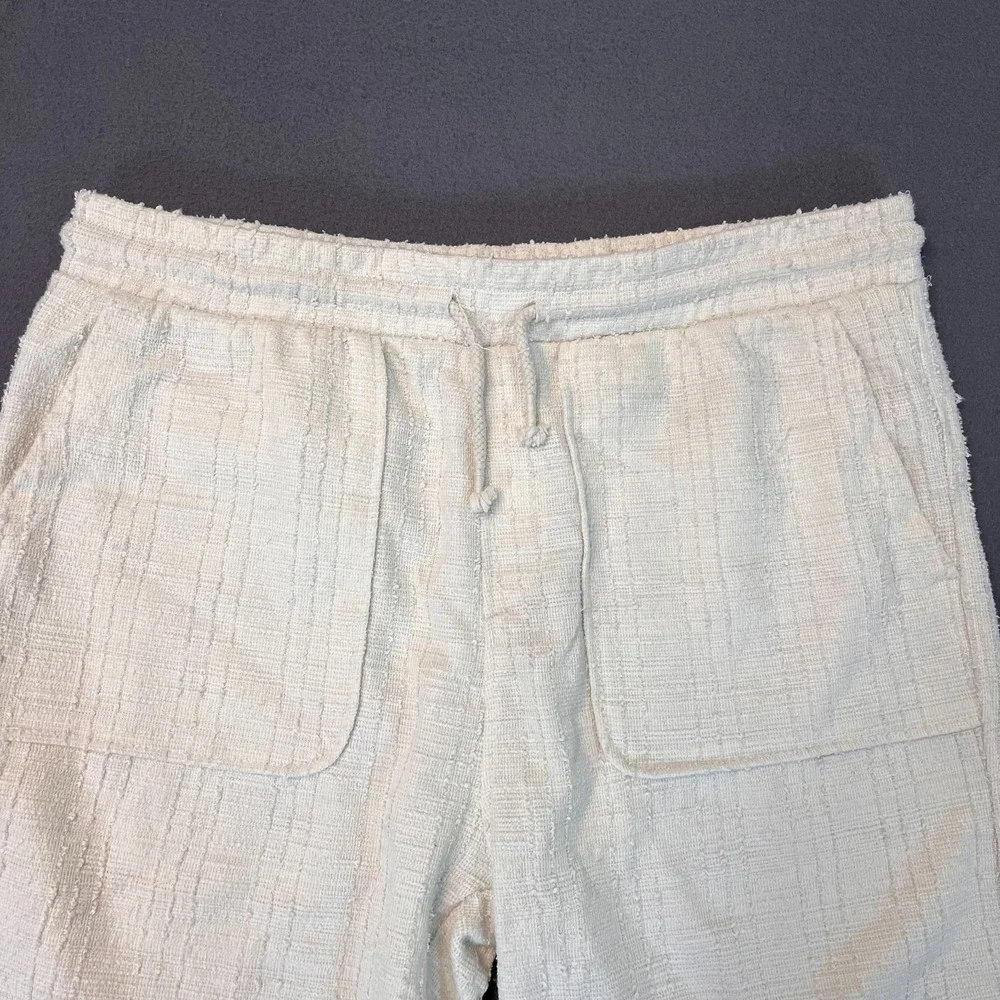 Primark Mens XL Textured Drawstring Shorts Cream Honeycomb Weave Feather Chicken